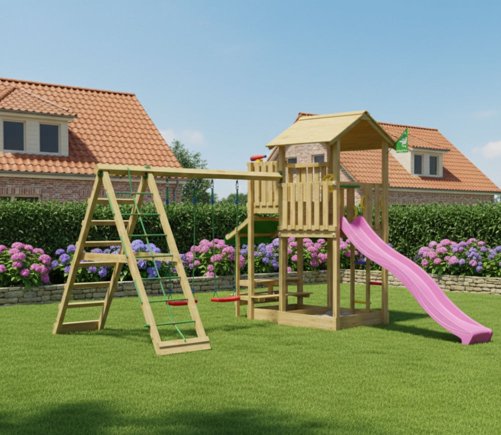 Jungle Veranda | Wooden climbing frame with swings & climbing net