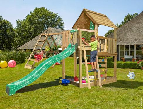 Wooden Playtower with Climb Module • Cubby 2-Climb 