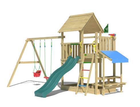 Jungle Lagoon | Wooden climbing frame with double swing
